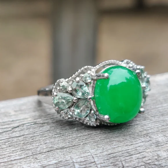 Sterling Jadeite And Prasiolite Ring By Chuck Clemency - Picture 7 of 7